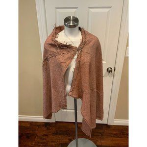 Ellery Red Wool Single Button Wrap Poncho Sweater w/ Fringe Trim, Size 2
